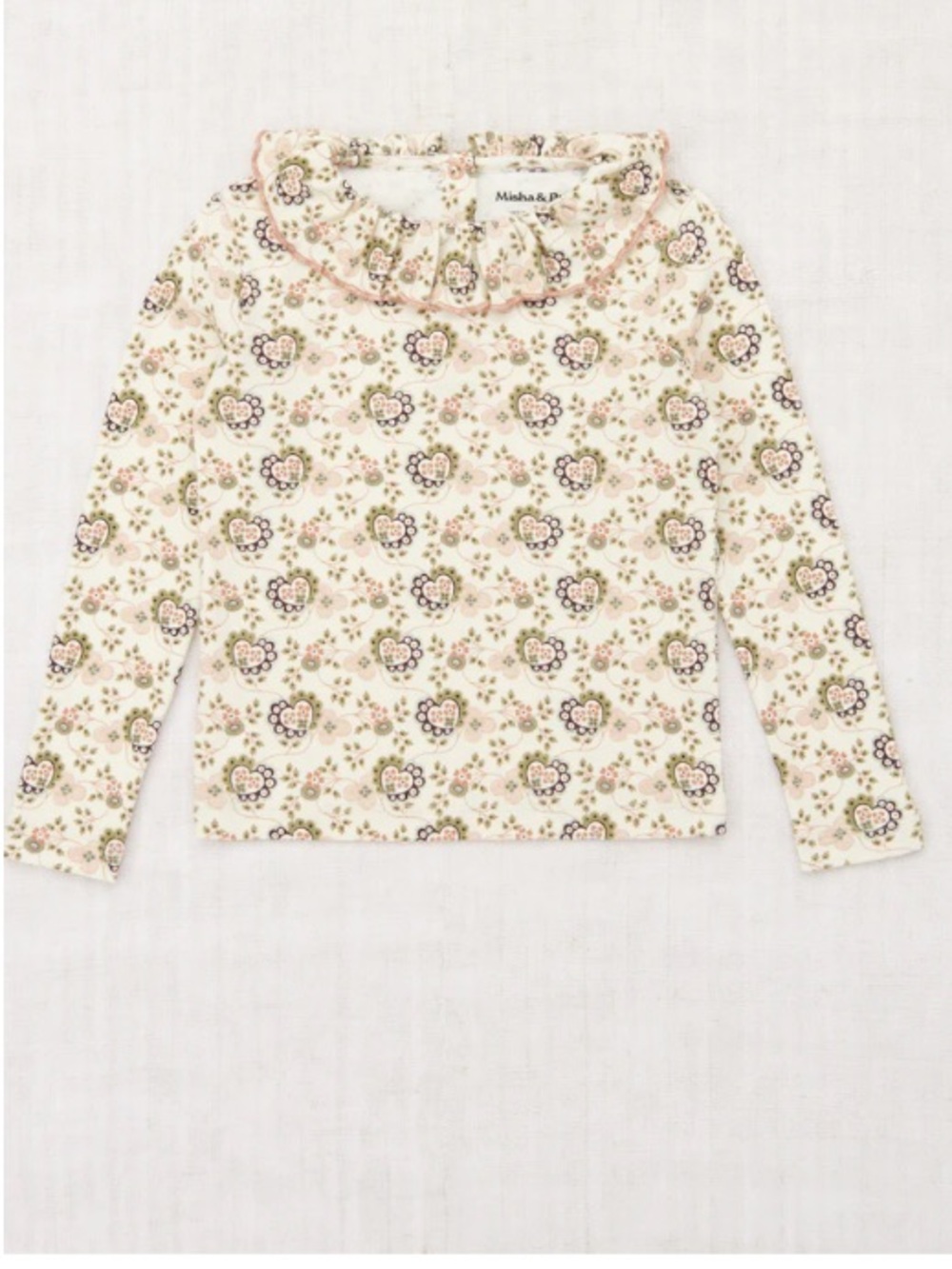 Misha And Puff Cream Floral Ruffle Collar Long Sleeve Top